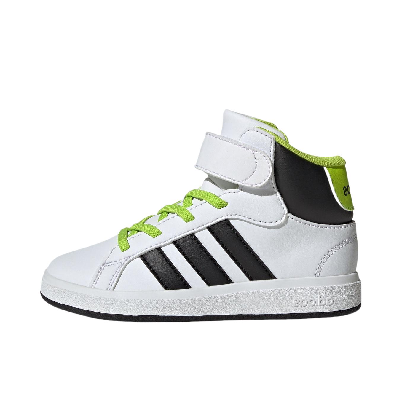 推荐商品：adidas NEO Grand Court 板鞋 防滑耐磨减震透气休闲复古时尚防水轻运动 大童/白色/黑色/绿荧光