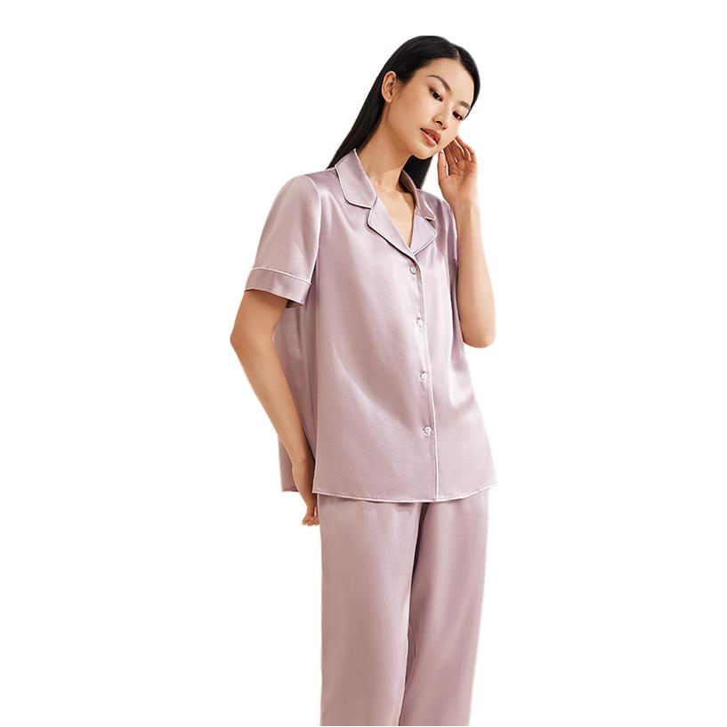 推荐商品：金三塔 纯色透气真丝衬衫领睡衣 女装 YSF7B412 柔紫