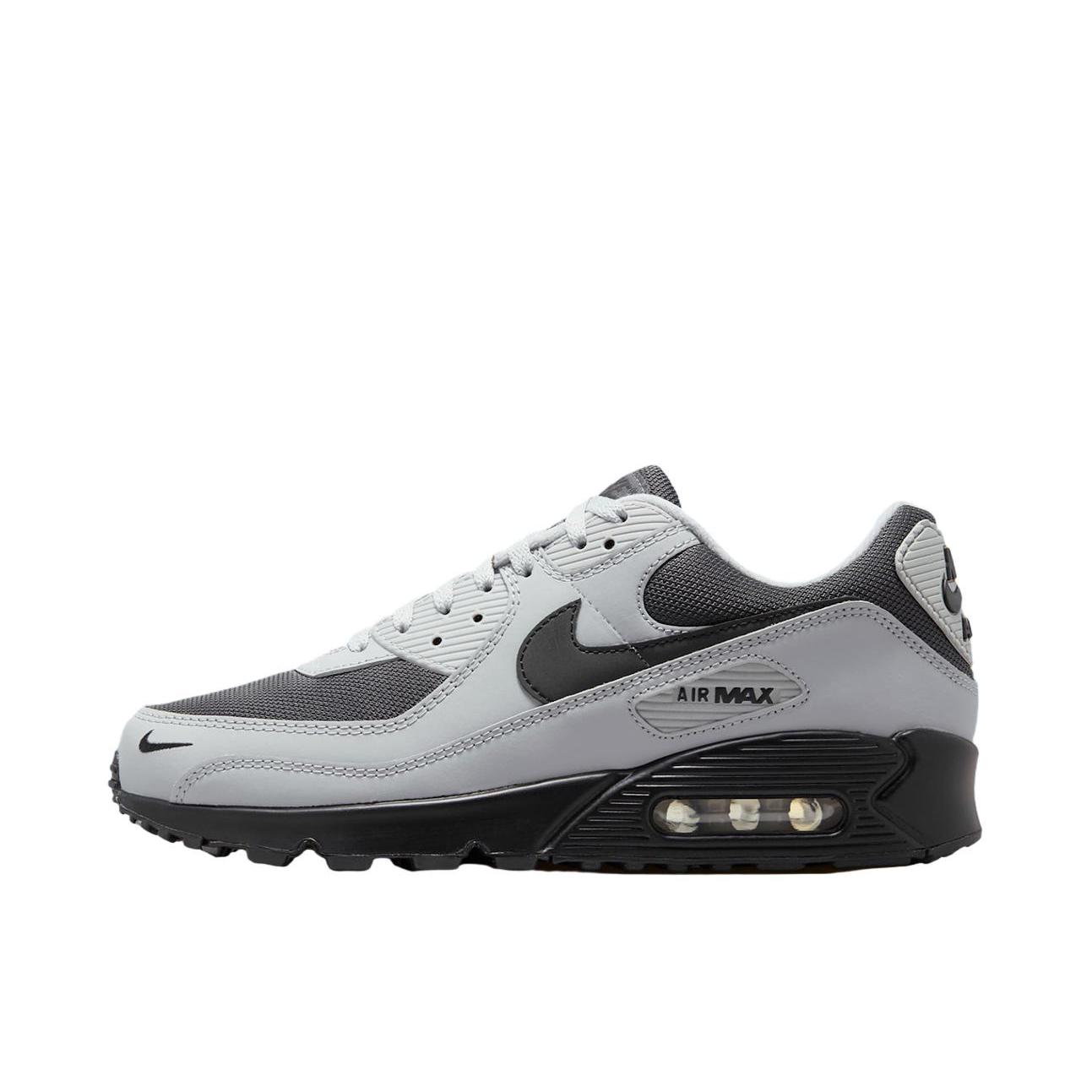 推荐商品：Nike Air Max 90 跑鞋 气垫合成革缓震透气复古增高圆头贴合拼接 深灰色/黑色