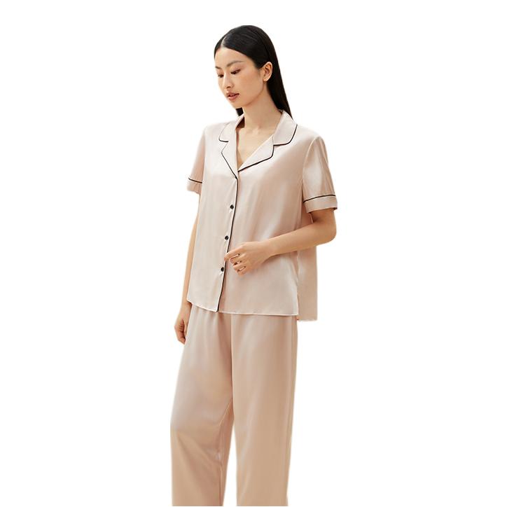 推荐商品：金三塔 纯色透气真丝衬衫领睡衣 女装 YSF7B412 香妃