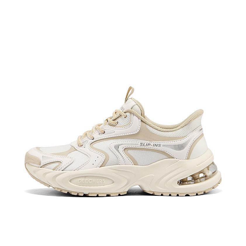 推荐商品：2025冬季 Skechers/斯凯奇 老爹鞋 闪穿鞋 增高熊猫休闲舒适一脚蹬 女款/白色