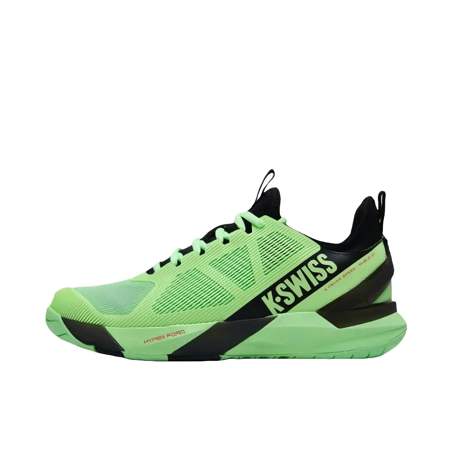 推荐商品：K-SWISS K-FRAME 网球鞋 系带透气防滑舒适 荧光霓虹绿/黑色/亮红色
