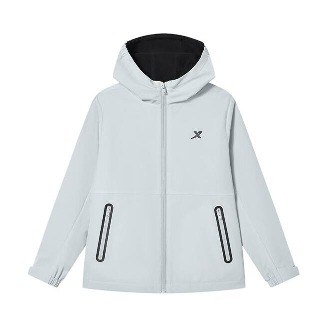 推荐商品：Xtep/特步童装 防水防风连帽拉链纯色冲锋衣 中大童 675326339011 浊普灰