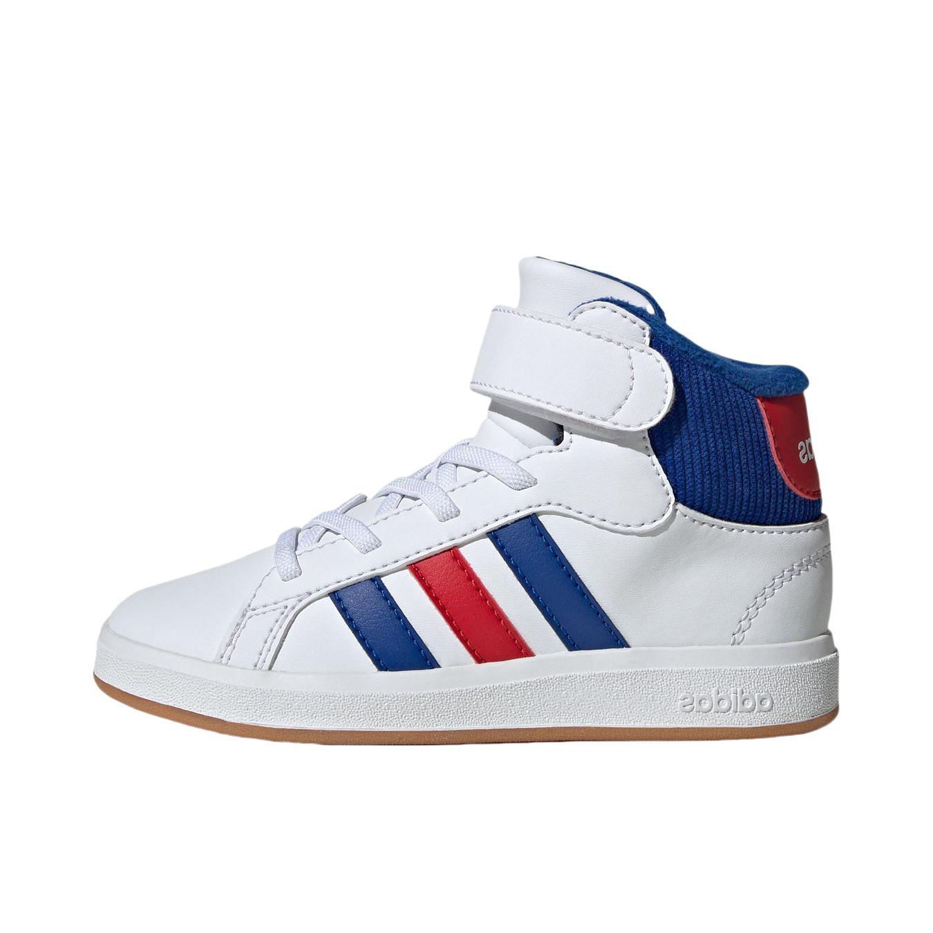 推荐商品：adidas NEO Grand Court 板鞋 防滑耐磨减震透气休闲复古时尚防水轻运动 大童/白色/学院蓝/学院红