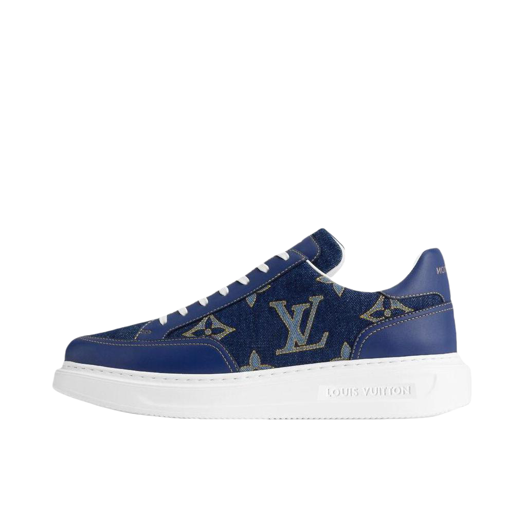 推荐商品：Louis Vuitton beverly hills系列 小牛皮 时尚简约 防滑耐磨 板鞋 蓝色/雪白色