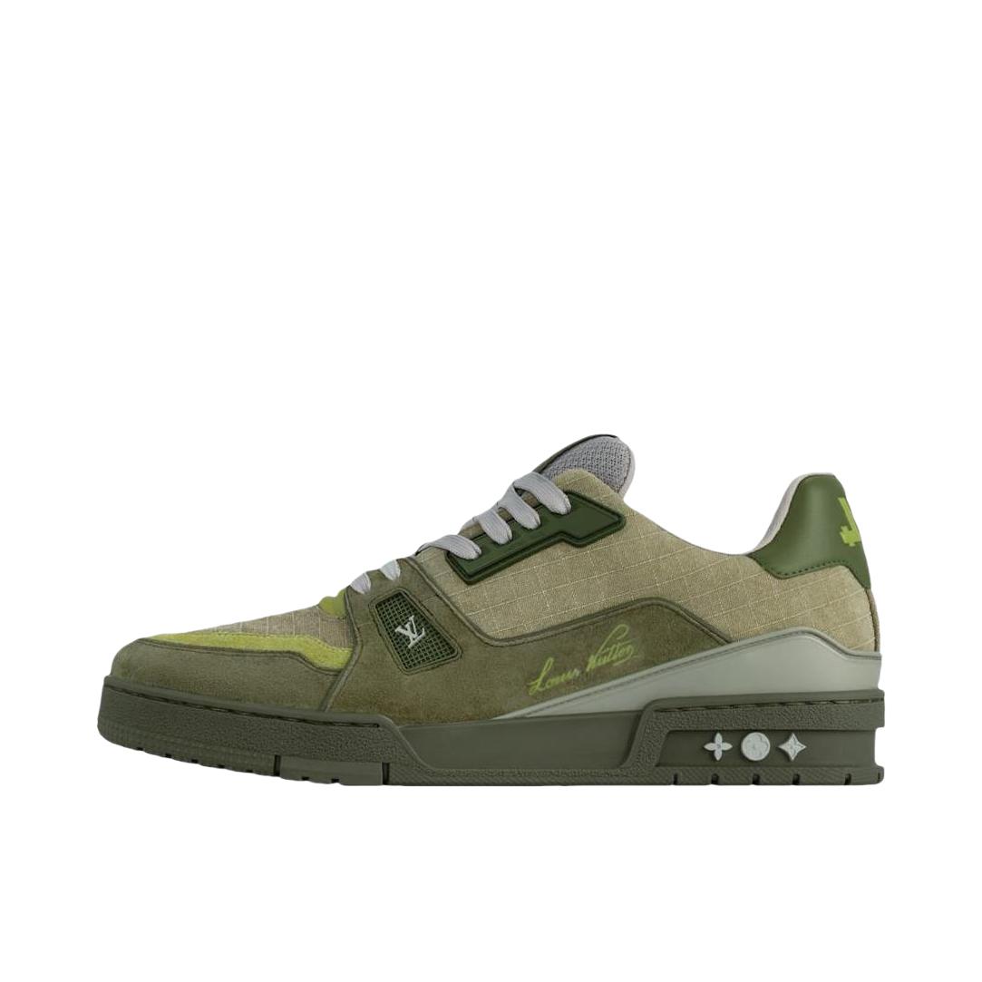 推荐商品：Louis Vuitton 路易威登 Trainer 牛皮革 圆头 系带 低帮 复古 板鞋 绿色/米色
