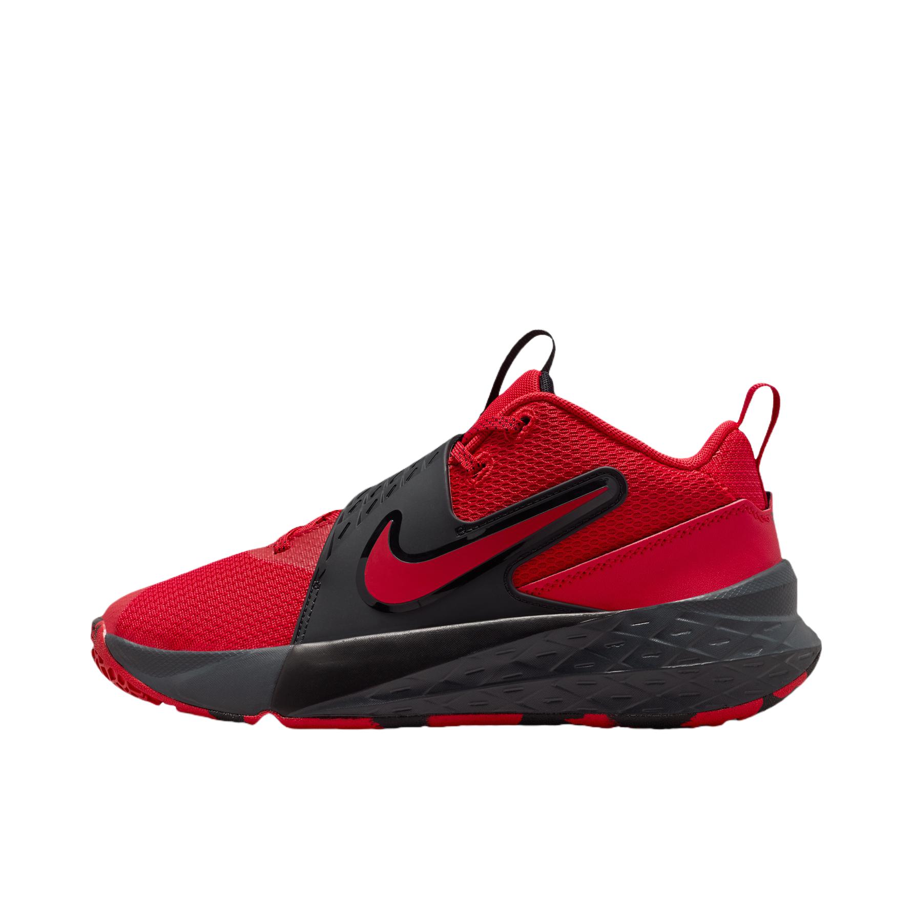 推荐商品：Nike TEAM HUSTLE D 12 舒适缓震 网面 防滑耐磨 抓地 时尚百搭 魔术贴 美观 训练 冬季 易穿脱 贴合 抗扭 篮球鞋 大童/大学红/黑色/煤黑色