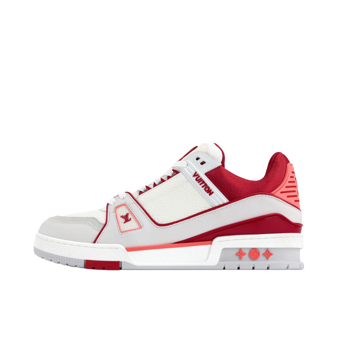 推荐商品：Louis Vuitton Trainer系列 网眼 舒适防滑 时尚潮流 圆头拼接 牛皮革 压纹 板鞋 红色