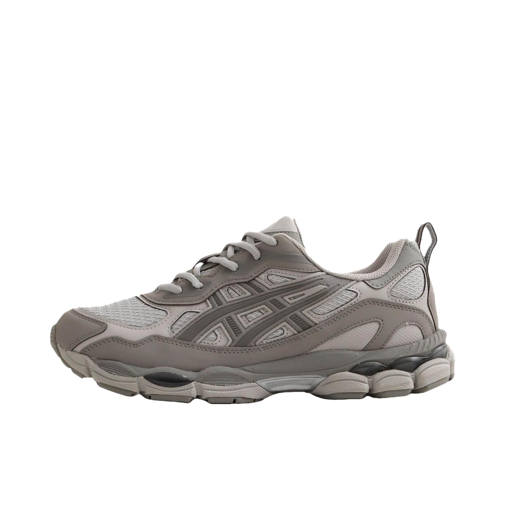 推荐商品：Asics/亚瑟士 Gel-NYC 跑鞋 圆头缓震防滑耐磨机能风复古潮流织物合成革贴合支撑耐穿 深灰色/浅灰色