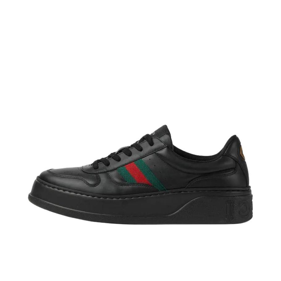 推荐商品：Gucci 板鞋 皮革圆头系带厚底 黑色