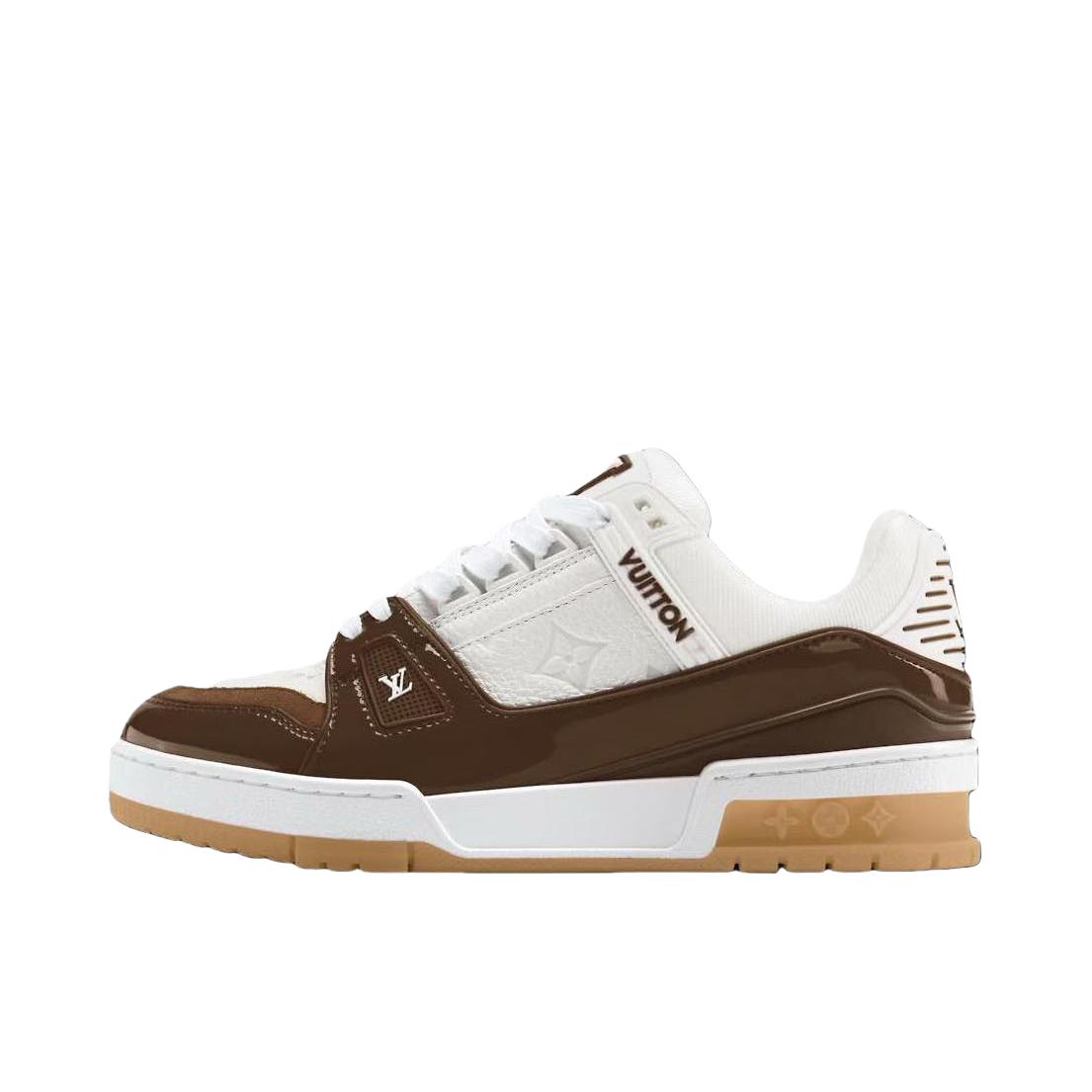 推荐商品：Louis Vuitton trainer 百搭复古 轻便平跟 花朵图案 牛仔布 板鞋 棕色/白色