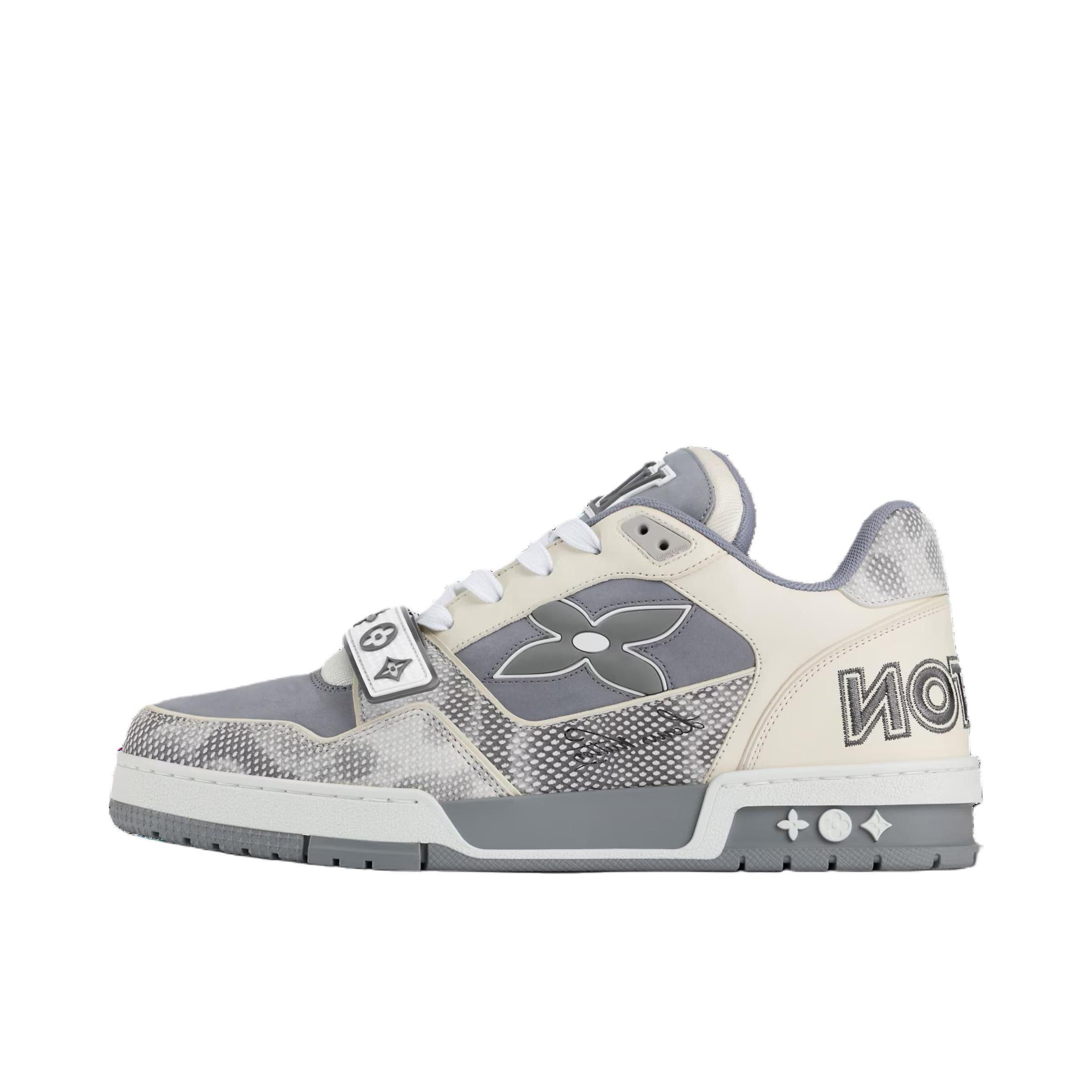 推荐商品：Louis Vuitton trainer 百搭复古 轻便平跟 花朵图案 牛仔布 板鞋 灰色