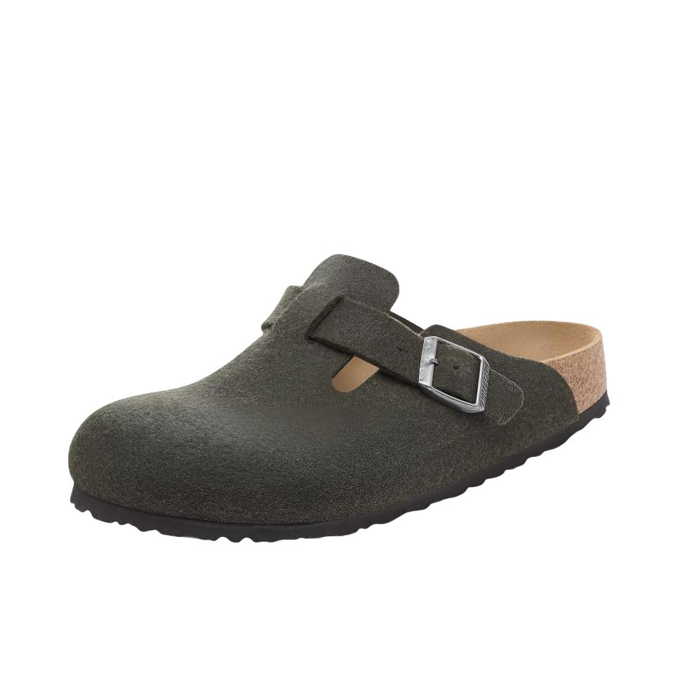 推荐商品：Birkenstock Boston系列 勃肯鞋 半拖鞋 防滑防磨包头软底搭扣秋冬绒面革牛皮软木 穆勒鞋一脚蹬 深绿色 