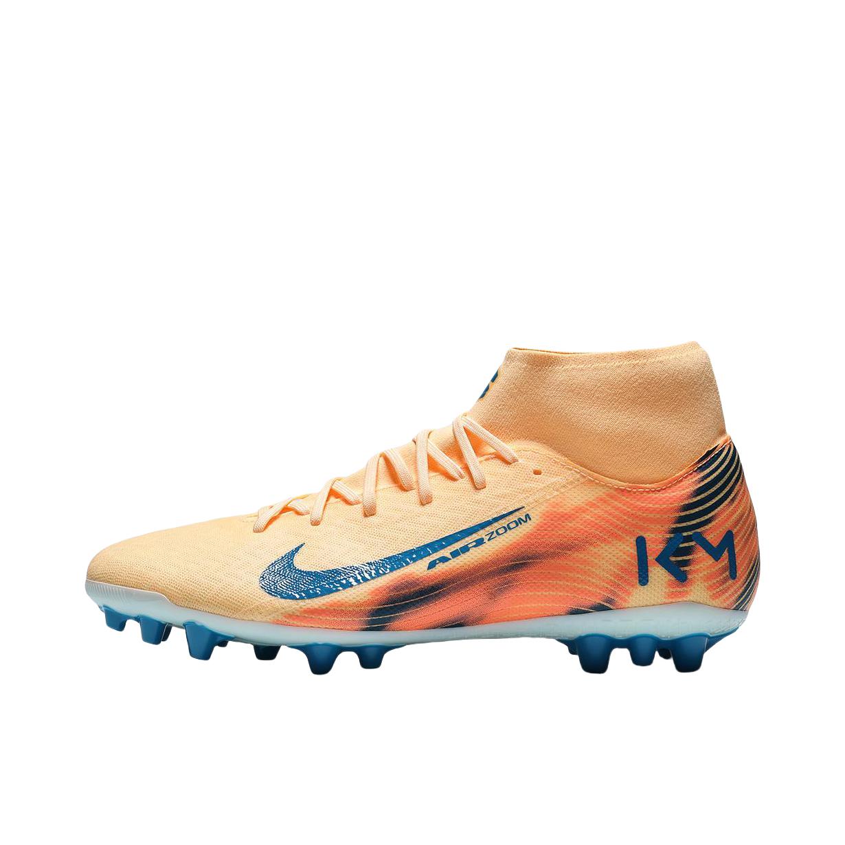 推荐商品：Nike Mercurial Superfly 10 Academy AG 中端 胶质短钉 人工草场 防滑耐磨 足球鞋 浅甜瓜橙/伊格鲁蓝/孔雀蓝