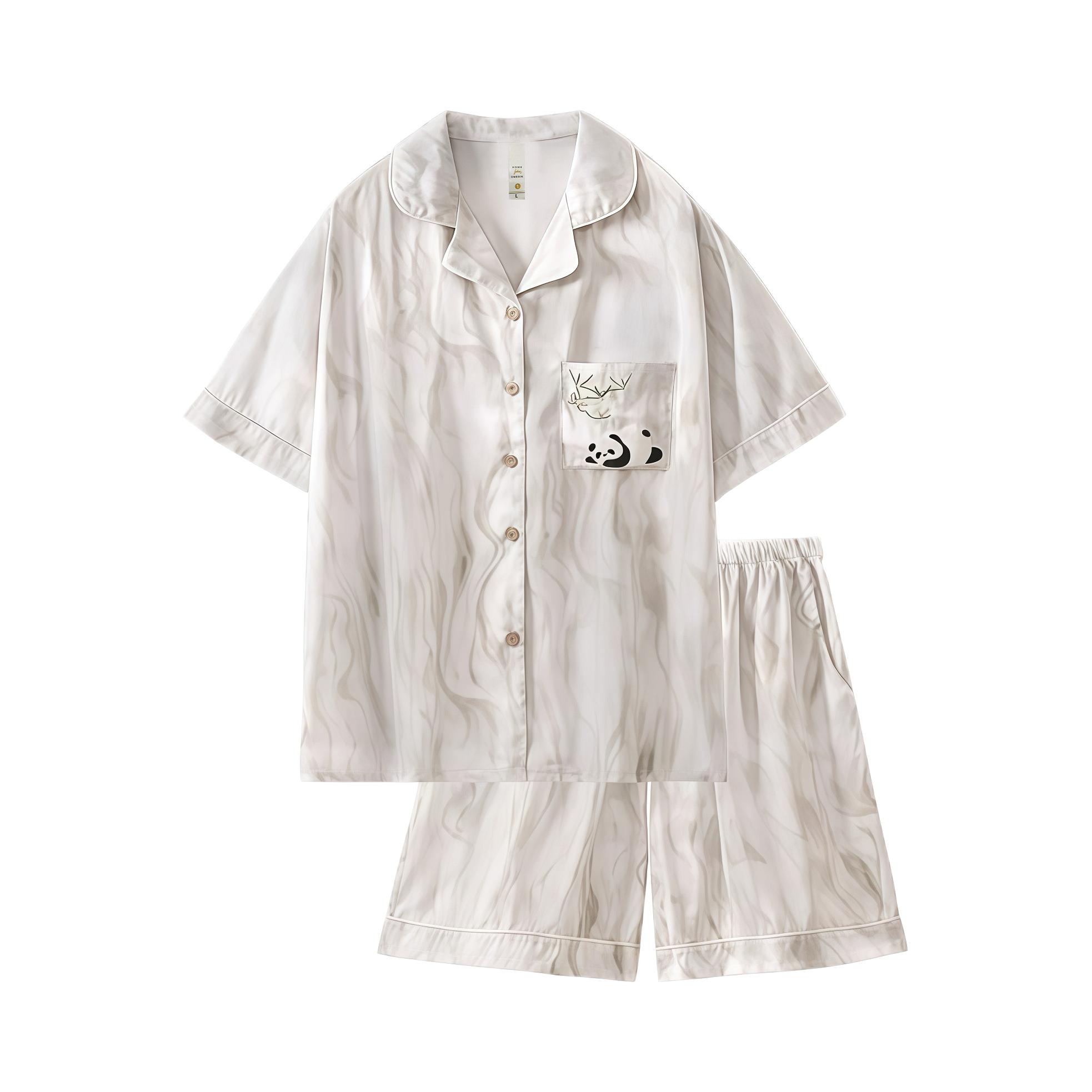 推荐商品：奥美诗嘉 薄款三分裤冰丝绸高级感短袖睡衣 PD24305WM 白