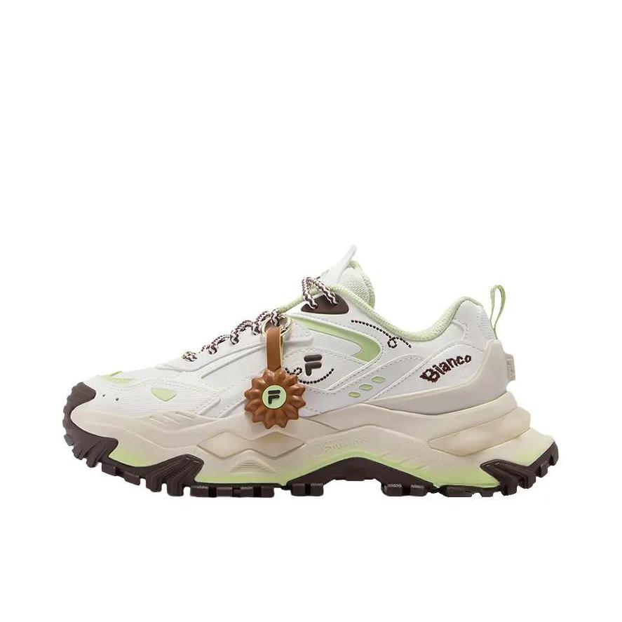 推荐商品：FILA/斐乐 BIANCO DX SO 运动休闲鞋 硬糖厚底增高低帮 女款/雪白色/蝴蝶绿