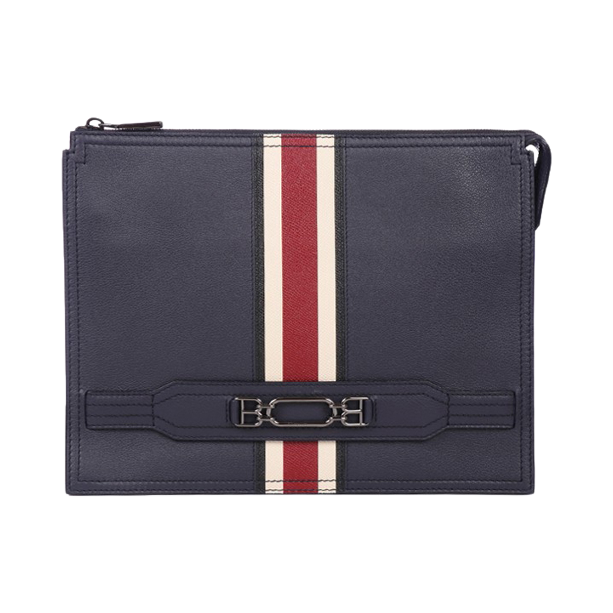 推荐商品：BALLY/巴利 常规经典皮质条纹通勤时尚大容量皮革手包手拿包