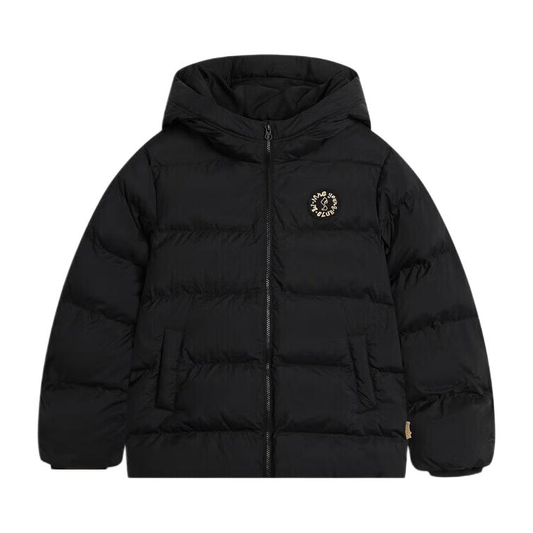 推荐商品：Li Ning/李宁童装 保暖中长款聚酯纤维连帽棉服 大童 YFMV005 黑