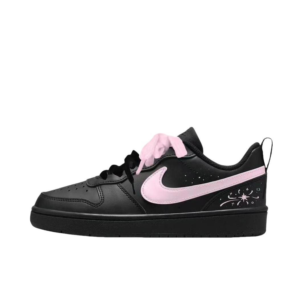 推荐商品：【定制球鞋】 Nike Court Borough 板鞋 防滑防水轻便减震手绘减龄做旧甜酷高街合成革甜妹包裹性复古婚鞋增高小白鞋薄底秋冬脏脏鞋 大童/粉焰