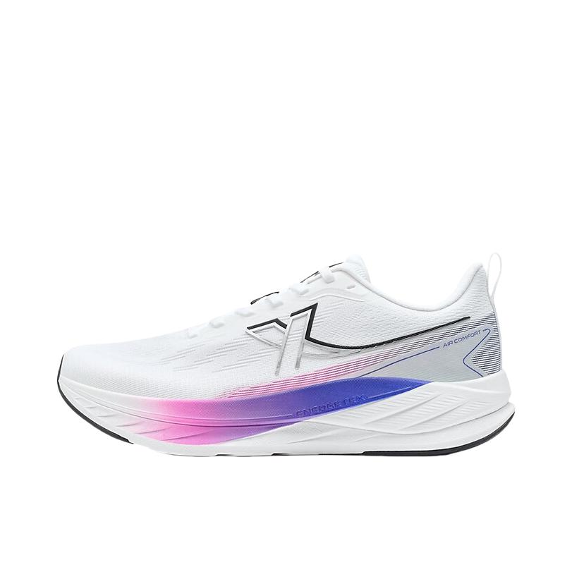 推荐商品：特步 行云DC 跑鞋 系带包裹性稳定软底防水网面减震防滑轻便回弹 经典白/电光粉/紫色