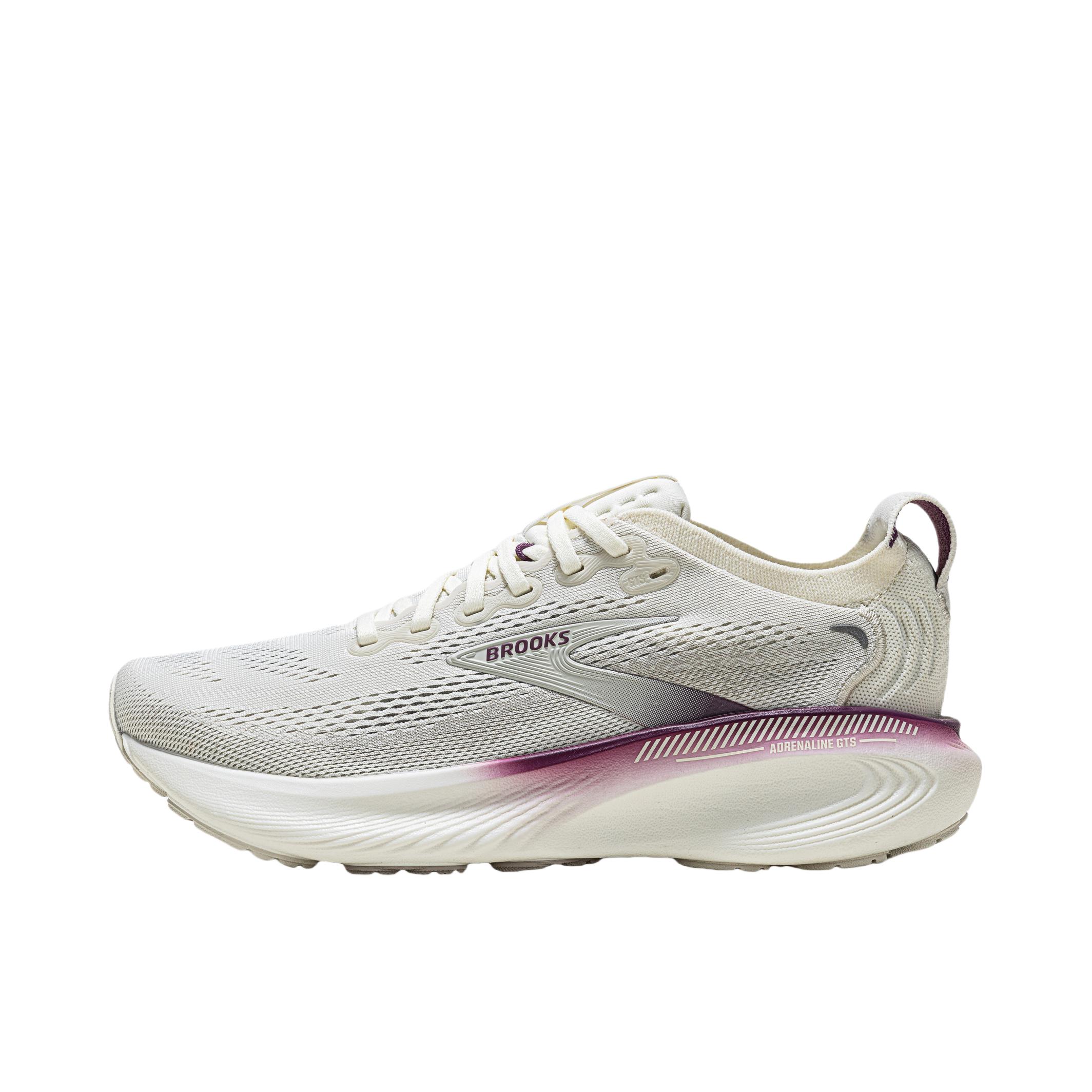 推荐商品：Brooks/布鲁克斯 Adrenaline GTS 追岚25 跑鞋 减震透气 椰奶色/紫色