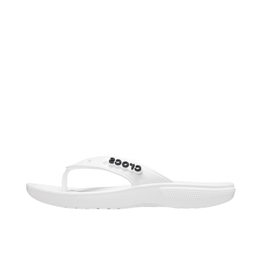 推荐商品：Crocs/卡骆驰 Classic Flip 轻盈柔软 舒适耐磨 压纹 夹趾 夹脚人字 休闲运动 拖鞋 白色