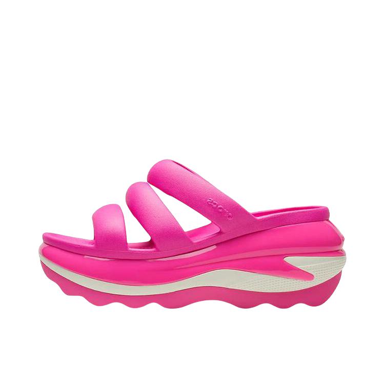 推荐商品：Crocs/卡骆驰 Mega Crush 光轮 厚底 露趾 外穿 增高 防磨 一字型 沙滩鞋 拖鞋 女款/热辣粉