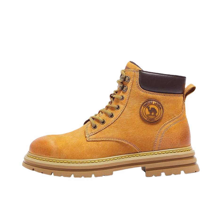 推荐商品：骆驼 喜马拉雅系列 时尚 简约 踢不烂 增高厚底 耐磨 百搭 短筒 防泼水 时装靴 加绒/土黄色/褐色