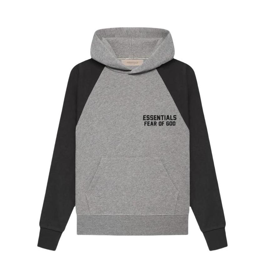 推荐商品：Fear of God Essentials童装 拼色连帽插肩长袖卫衣 男中大童 FOG-SS22-393 深燕麦