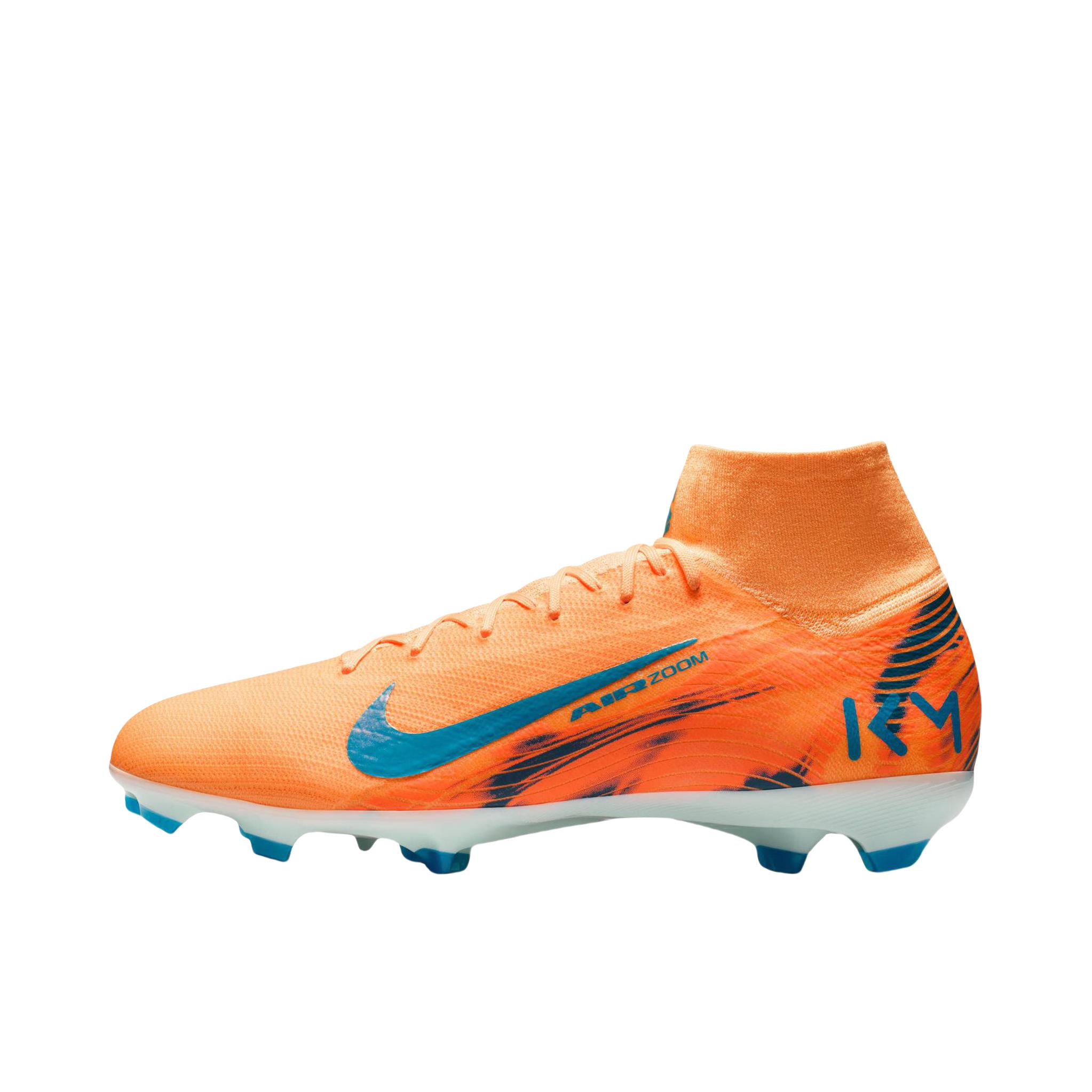 推荐商品：Nike Mercurial Superfly 10 Pro FG 足球鞋 次高端胶质长钉天然草地柔软舒适 浅甜瓜橙/孔雀蓝/伊格鲁蓝