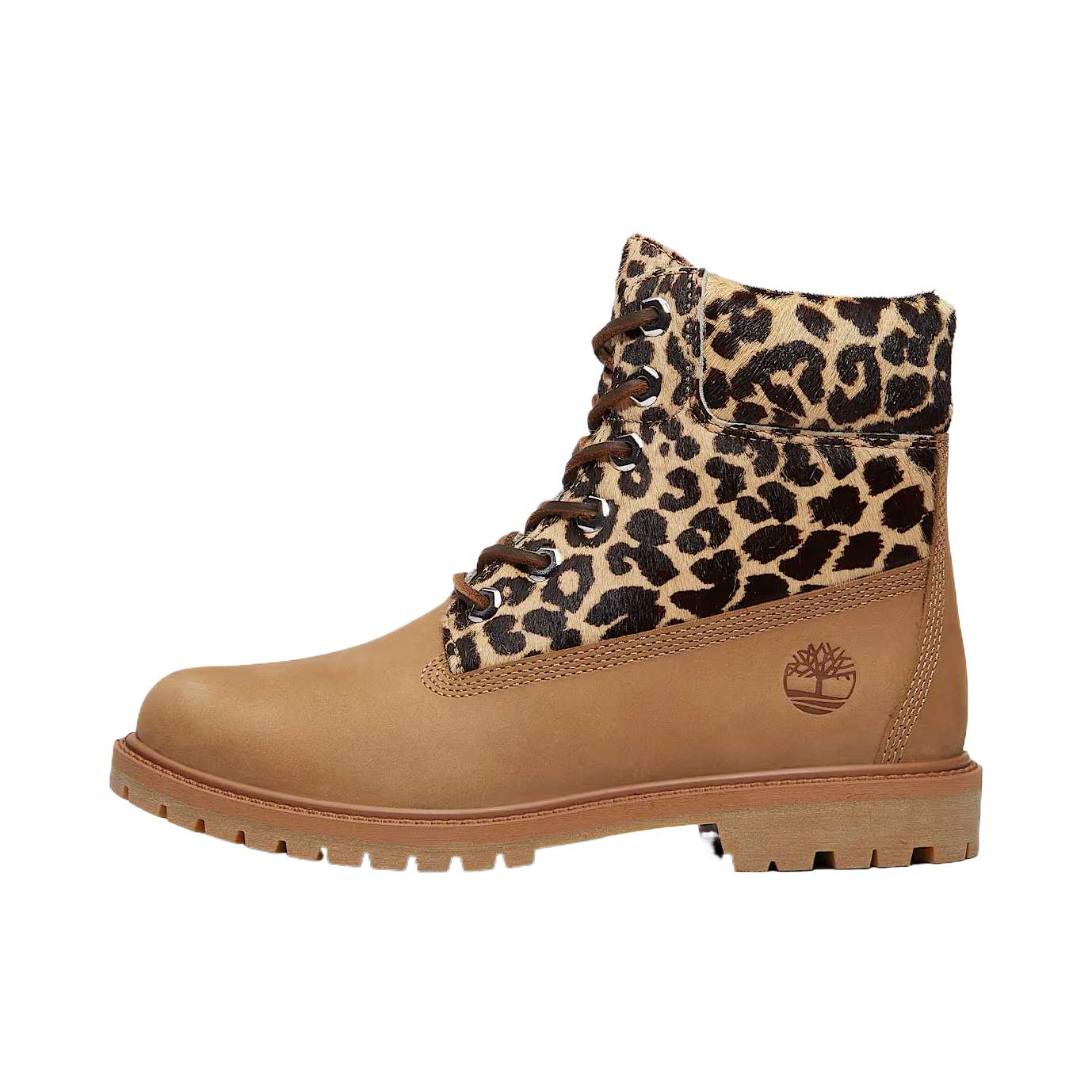 推荐商品：Timberland/添柏岚 PREMIUM系列 中筒 系带 平跟 橡胶 防水 时装靴 棕色/豹纹色