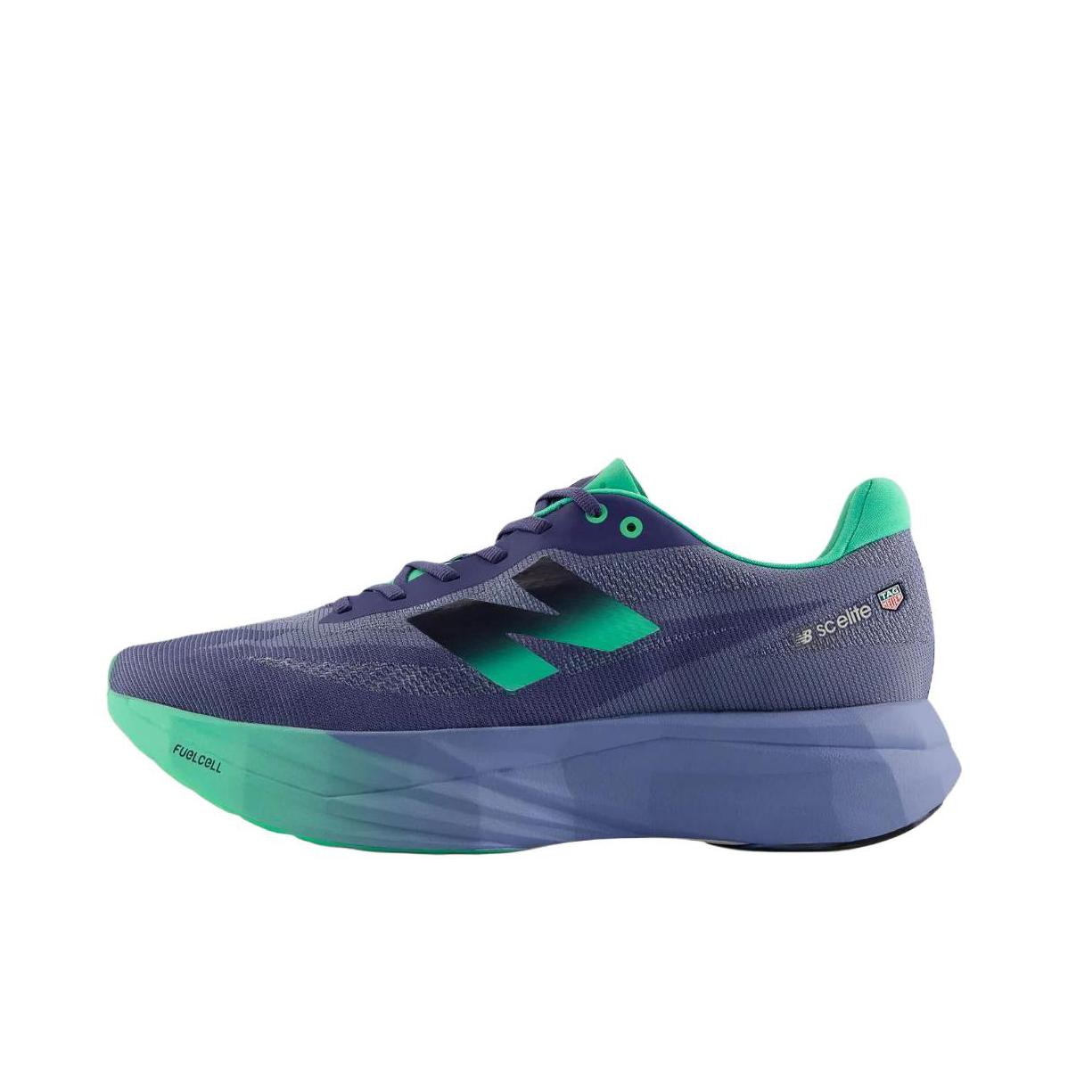 推荐商品：New Balance FuelCell SuperComp Elite V5 跑鞋 百搭透气休闲圆头碳板回弹竞速马拉松减震贴合耐用 TAG HEUER/泰格豪雅联名/D宽/紫色/蓝色/绿色