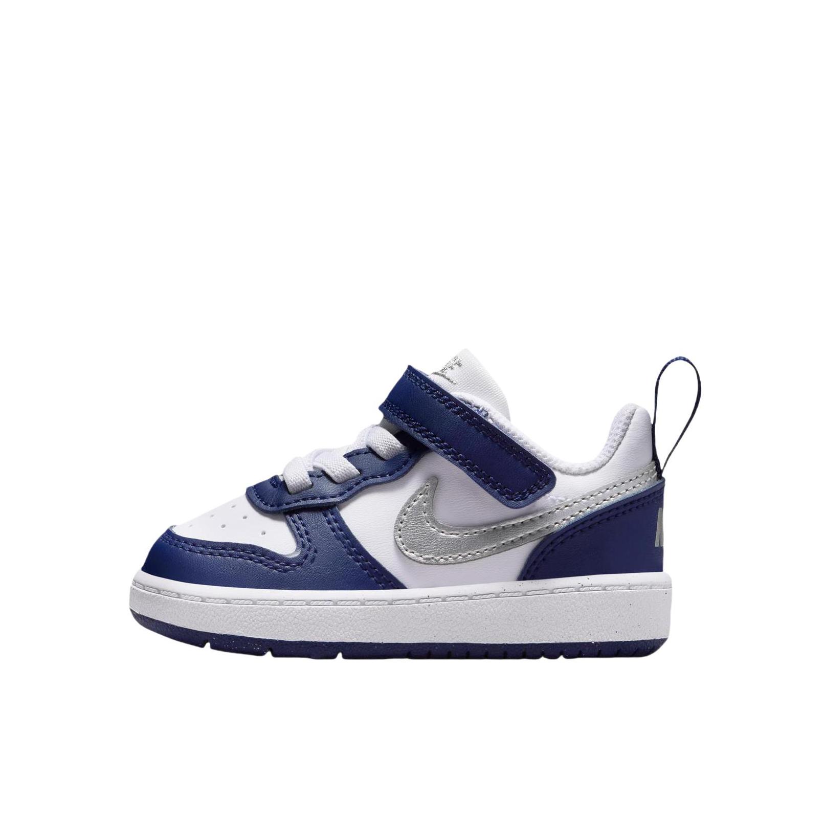 推荐商品：Nike Court Borough 2 魔术贴 减震回弹 支撑 耐磨透气 舒适休闲 防滑 运动 小白鞋 板鞋儿童 小童/蓝色