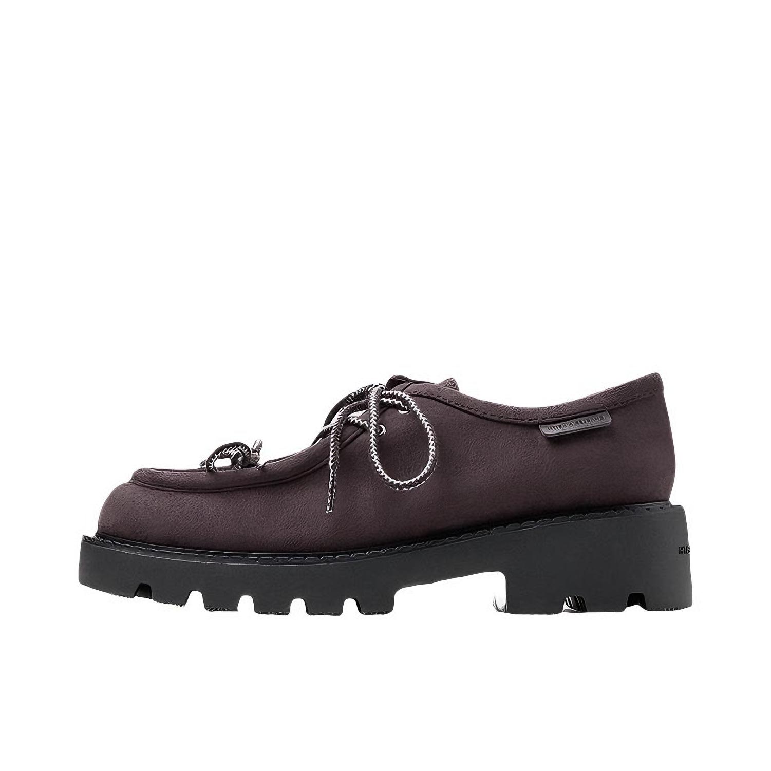 推荐商品：CHARLES&KEITH 乐福鞋 单鞋 厚底系带中跟交叉 CK1-70381172-1 深棕色