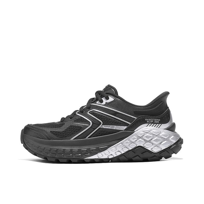 推荐商品：Skechers/斯凯奇  SPORT  怪兽鞋 老爹鞋 闪穿鞋  舒适缓震网布透气防滑耐磨百搭复古潮流时尚  女款/黑色/银色