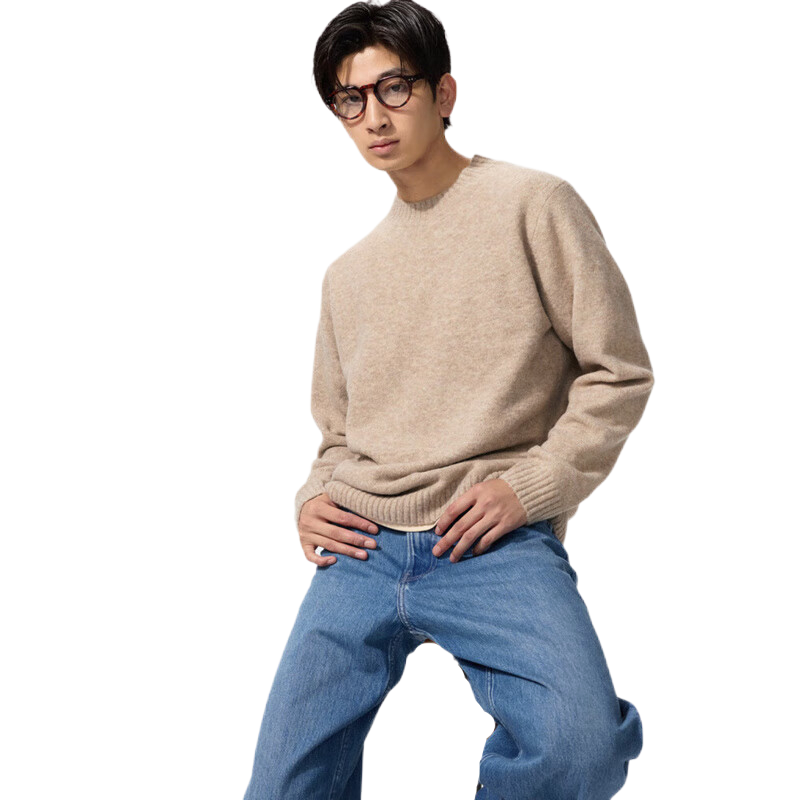 UNIQLO/优衣库 舒芙蕾 落肩圆领长袖毛衣 479235 深米