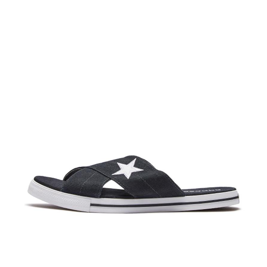推荐商品：Converse/匡威 One Star Slide 防滑耐磨 轻便透气 厚底增高 舒适 橡胶底 运动 一字 拖鞋 White/Black 黑白