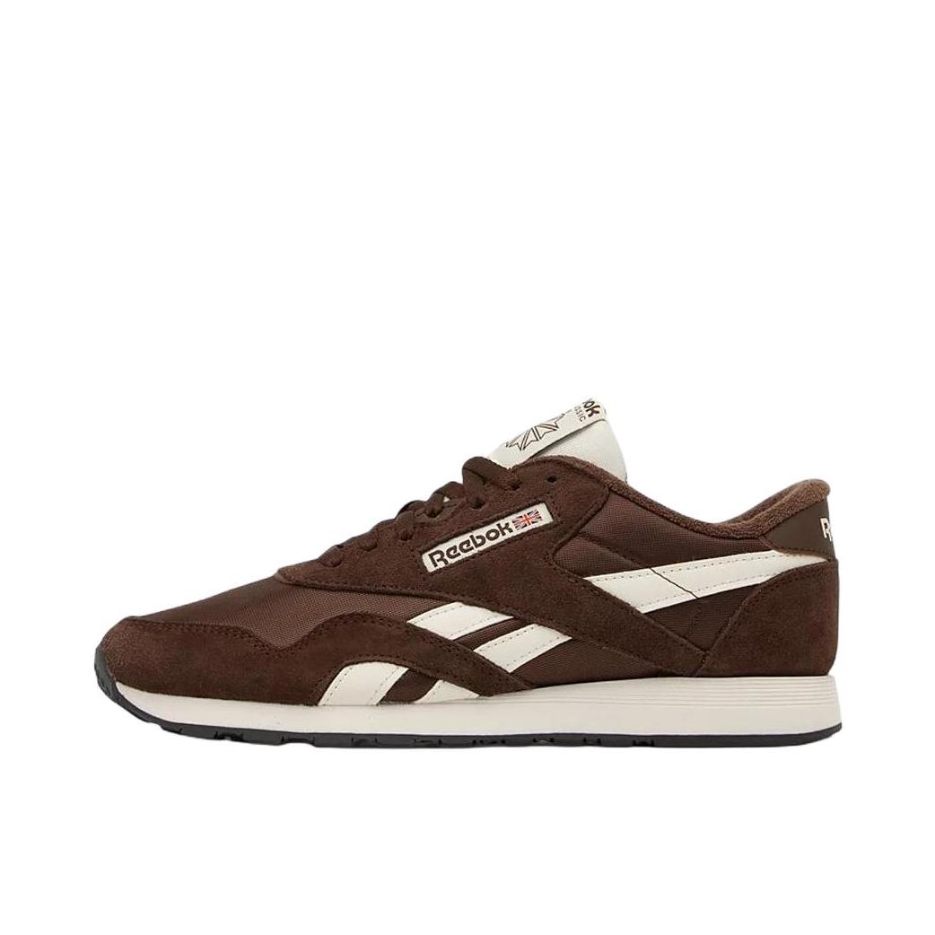 推荐商品：Reebok/锐步 Classic Nylon 跑鞋 阿甘鞋 潮流经典防滑耐磨轻便舒适百搭织物合成革复古运动支撑 深棕色/米色