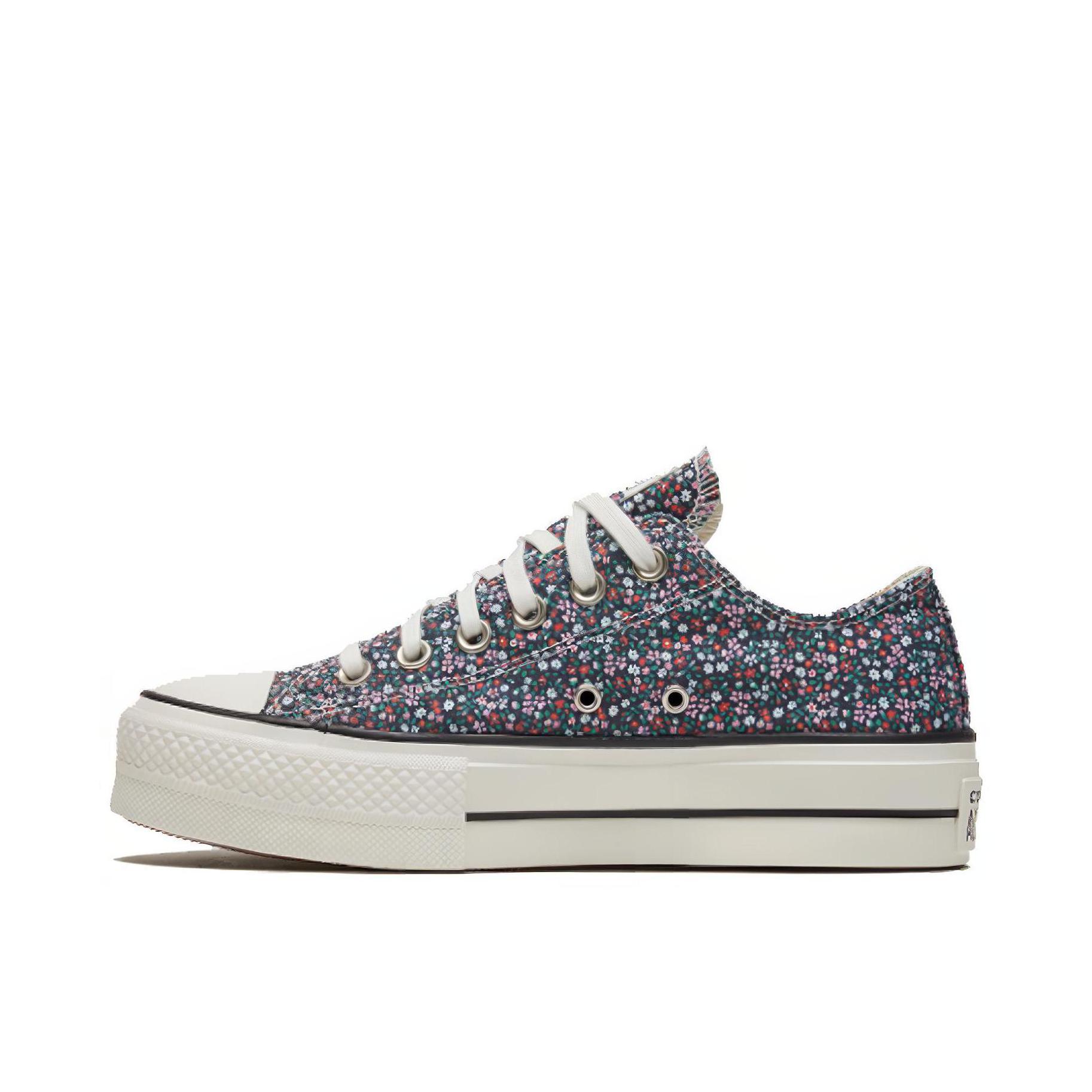 推荐商品：Converse/匡威 Chuck Taylor All Star Lift 帆布鞋 简约复古经典防滑耐磨舒适厚底圆头甜酷贴合松糕底流光风 黑绿花卉