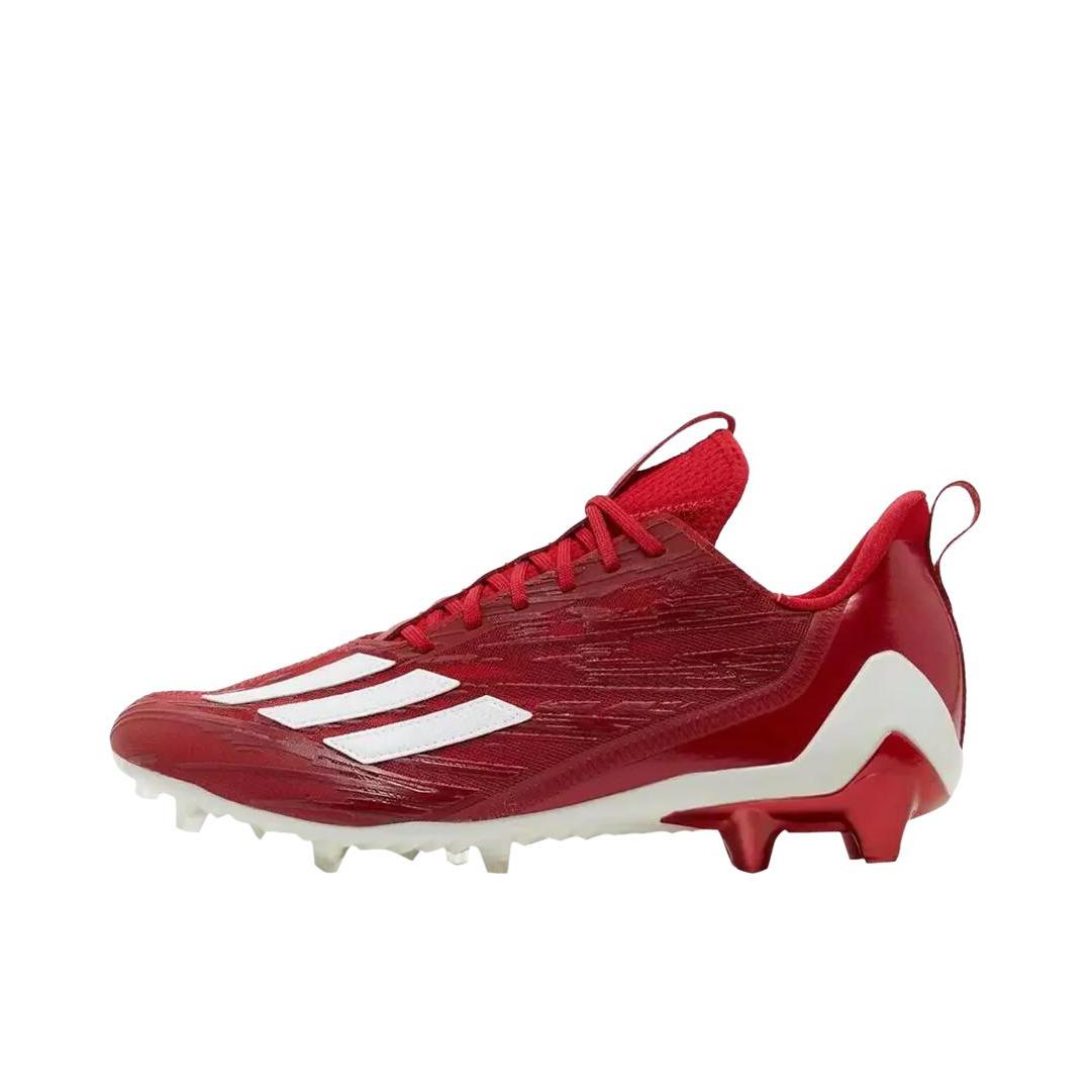 推荐商品：adidas Adizero Cleats 超纤 舒适百搭 防滑耐磨 减震轻便 运动透气 抗冲击 包裹性 圆头碎钉 橄榄球鞋 正红色/白色