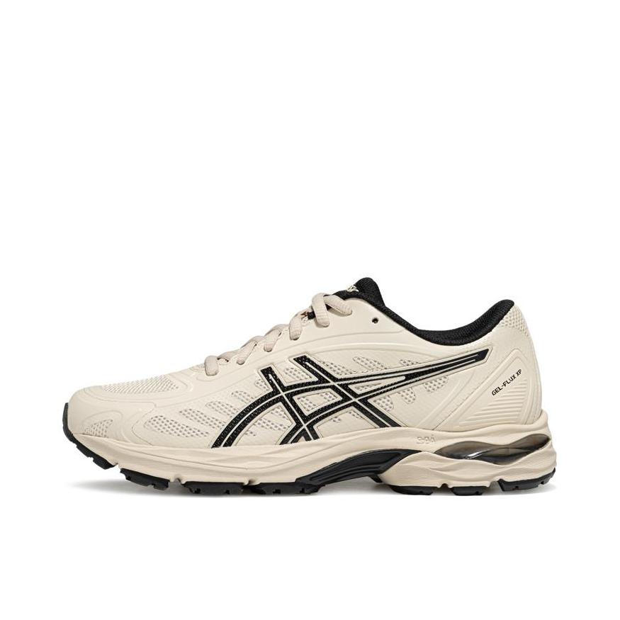 推荐商品：Asics/亚瑟士 Gel-Flux 4 跑鞋 包裹性舒适缓冲复古越野短跑慢跑织物轻量回弹合成革运动 女款/米白色/黑色