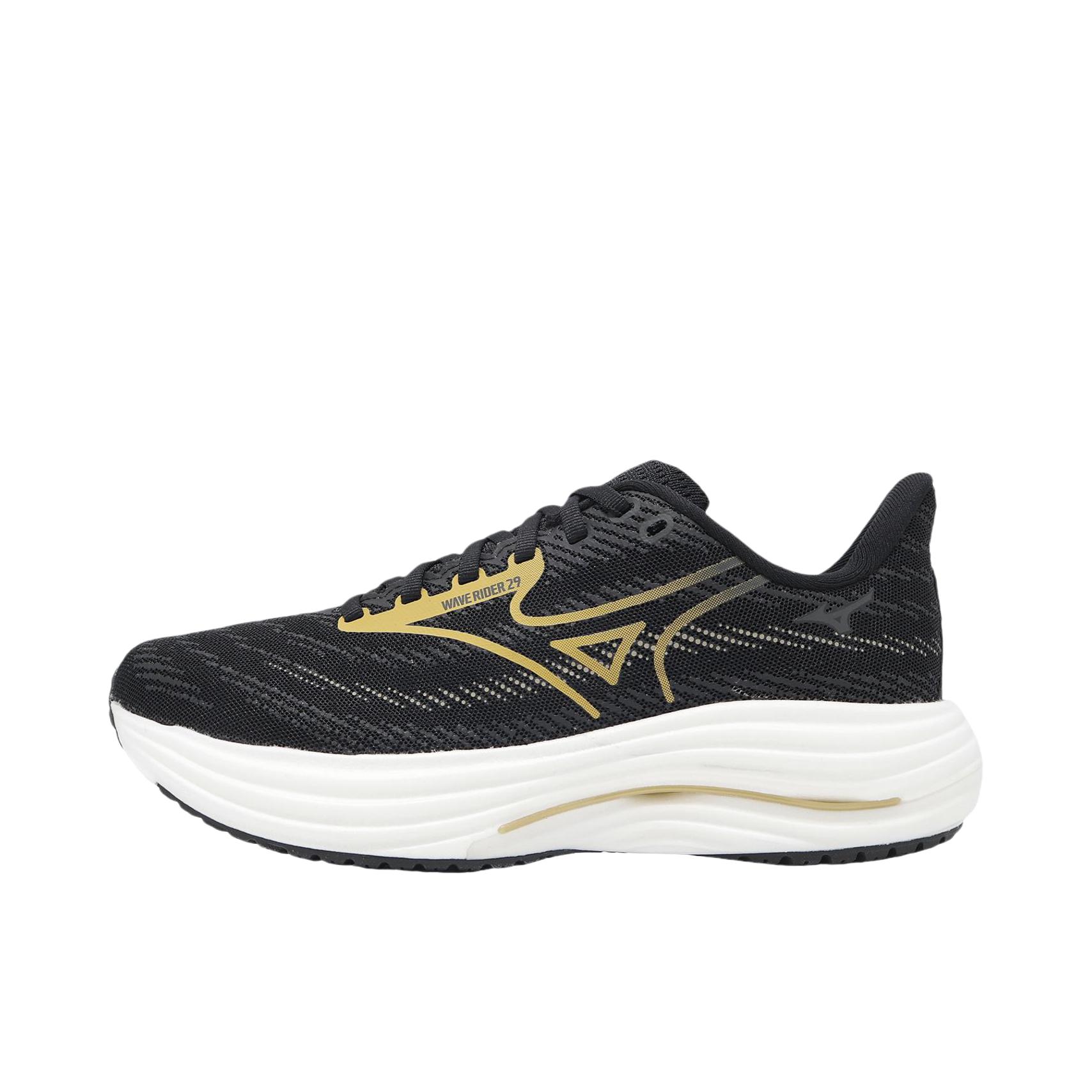 推荐商品：Mizuno/美津浓 WAVE RIDER 29 跑鞋 透气缓震舒适支撑回弹轻便贴合 碳黑色