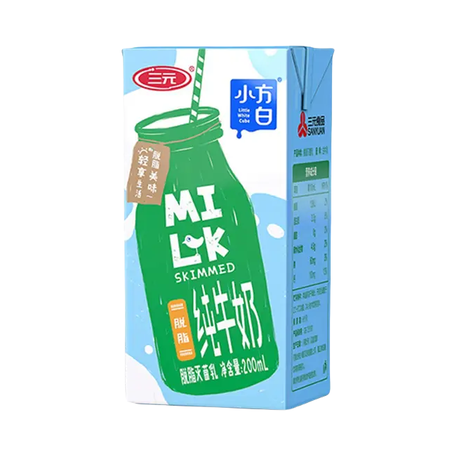 推荐商品：三元 小方白 脱脂纯牛奶 盒装