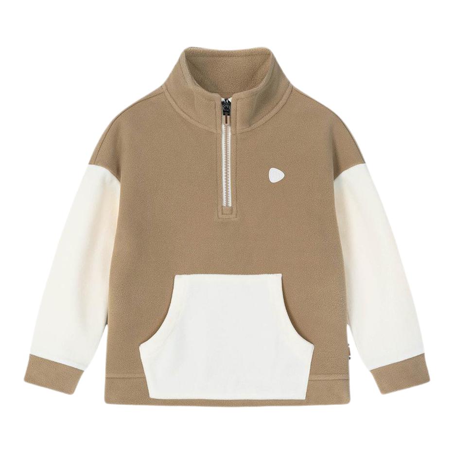 推荐商品：souhait/水孩儿童装 摇粒绒拼接撞色袋鼠兜圆领卫衣 中大童 SHRQND01CQ566 燕麦卡其