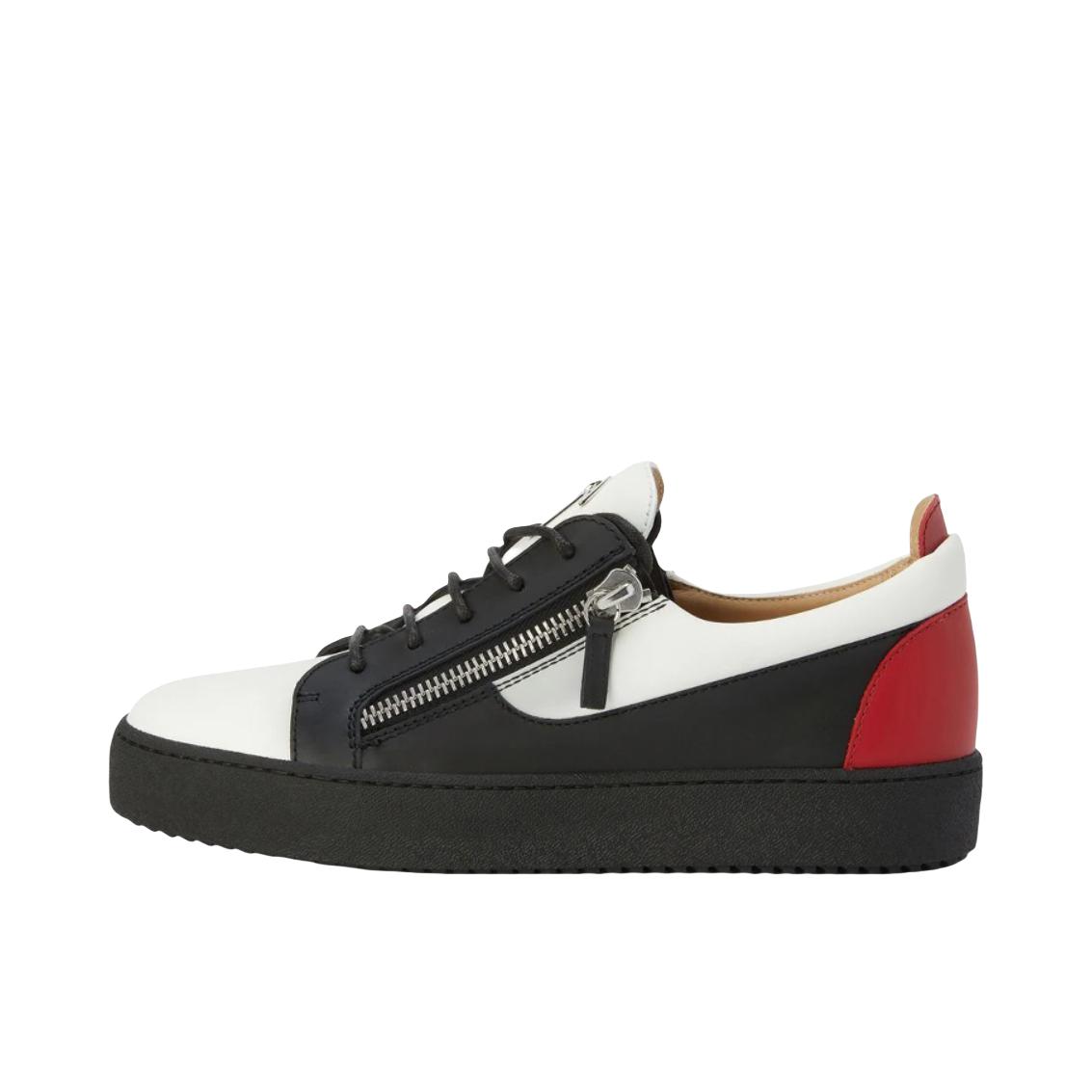 推荐商品：Giuseppe Zanotti Velvet Low-Top 时尚潮流 百搭简约 耐磨舒适 圆头 织物 双拉链 运动休闲鞋RU70000051 深黑色/白色/红色