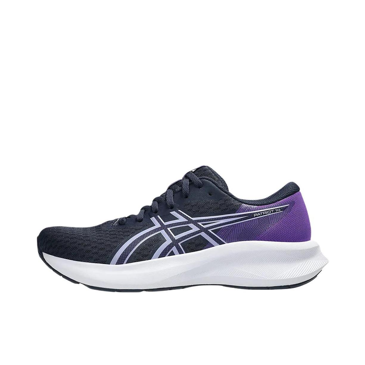 推荐商品：Asics/亚瑟士 PATRIOT 14 跑鞋 竞速回弹透气橡胶轻量支撑耐穿 女款/深蓝色/紫色