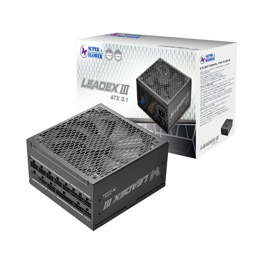推荐商品：SUPERFLOWER/振华 LEADEX III PE系列 80PLUS白金牌 全模组 电脑电源 双重温度控制技术 柔软压纹线 14厘米散热风扇 ATX3.1 主动式PFC