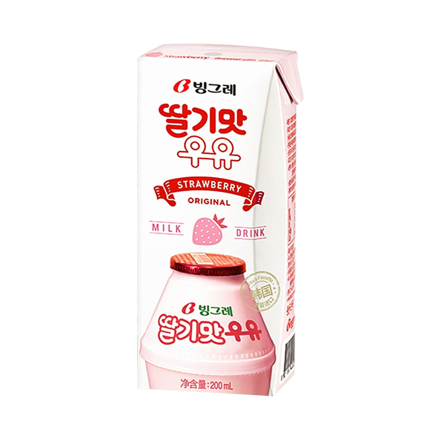 推荐商品：Binggrae/宾格瑞 进口版 香甜草莓味 200ml 水果味牛奶饮料 盒装