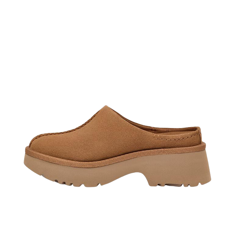 推荐商品：UGG New Heights 舒适时尚 增高耐磨 休闲 一脚蹬 坡跟包头拖鞋 棕色