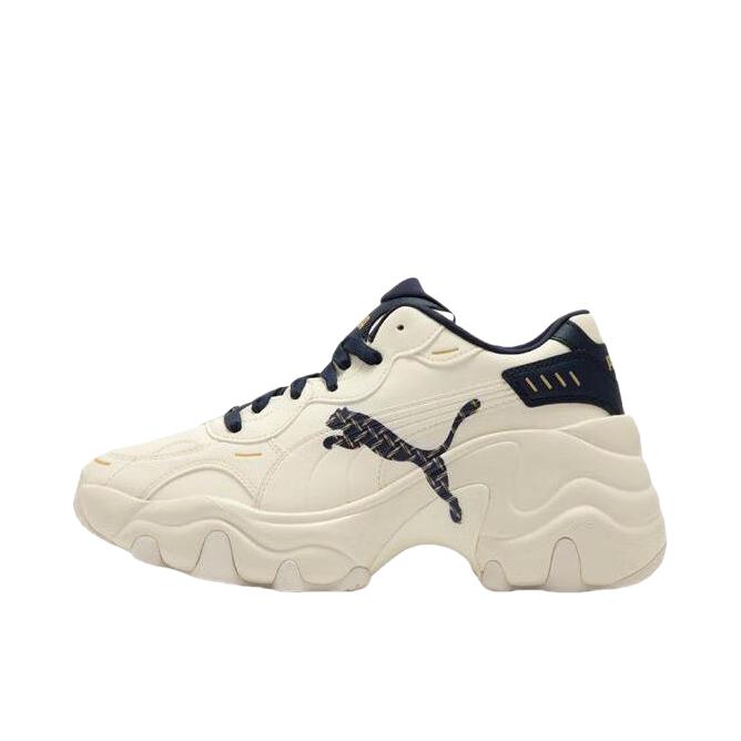 推荐商品：Puma/彪马 Pulsar Wedge Tech Glam 缓震耐磨 舒适轻便 防滑厚底 复古运动 增高 绒球 织物 牛皮 人造革 老爹鞋 女款/米白/黑色